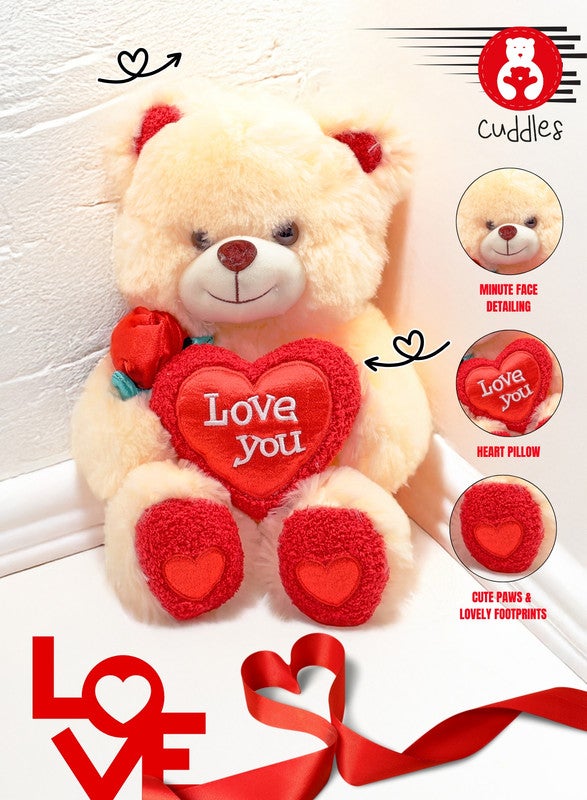 Cuddles Valentines Day Gifts for Him & Her,Teddy Bear with Love You Heart, 30cm Soft Stuffed Bear Plush Toy, Gifts for Girlfriend Boyfriend, White - Image 4